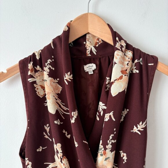 Aritzia Wilfred Sabine Dress Tie Belt Burgundy Wine Floral Size XS - Picture 3 of 5